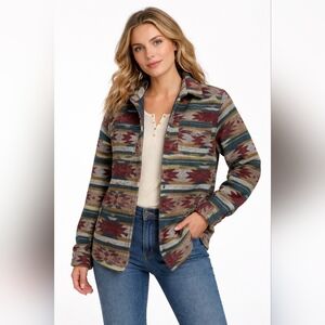 Stoic Southwestern Print Fleece-Lined Shacket Jacket | Small